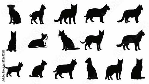 Collection of Black Cat Silhouettes in Various Poses.