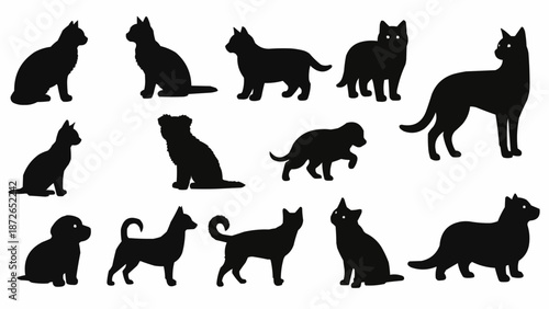 Collection of Black Cat Silhouettes in Various Poses.