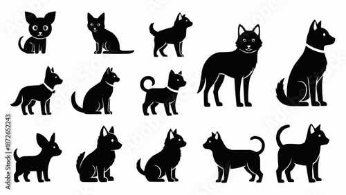 Collection of Black Cat Silhouettes in Various Poses.