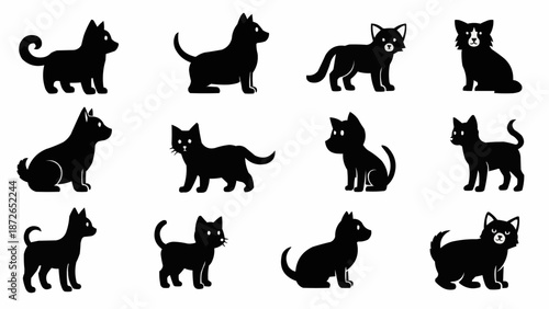 Collection of Black Cat Silhouettes in Various Poses.