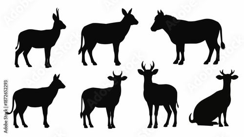 Collection of Antelope and Deer Silhouettes in Various Poses.