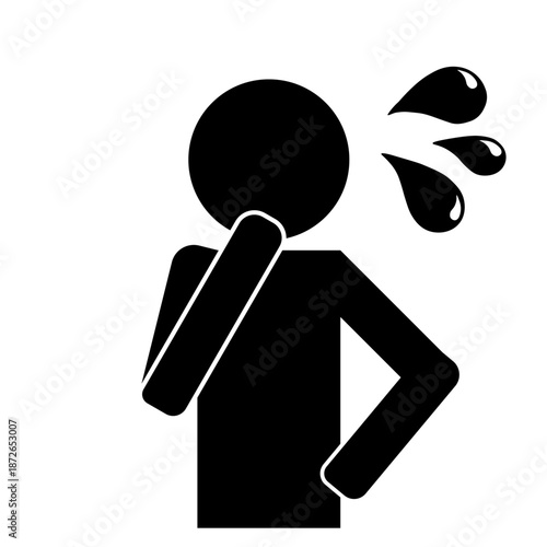 体調不良で汗をかく人のモノクロピクトグラムアイコン
Unwell person sweating pictogram icon