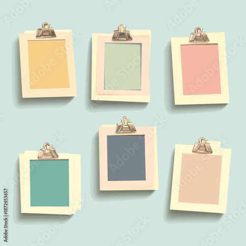 Photo frame with tape pasted on the wall , vector style simple color