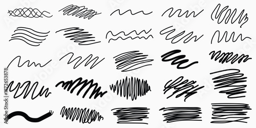 Collection of various hand drawn scribbles and lines