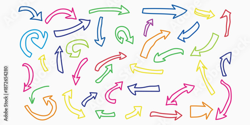 Collection of colorful arrows pointing in various directions