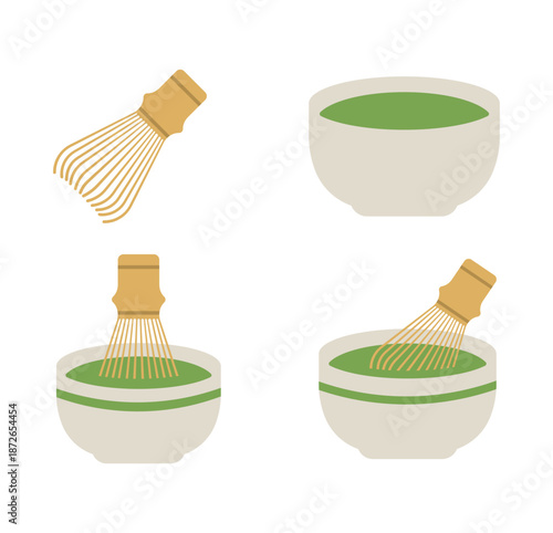 set of matcha green tea illustration
