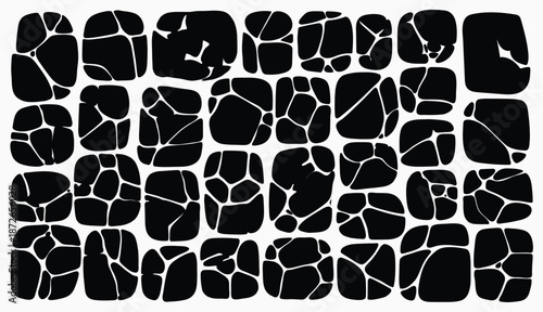 Black and white image of cracked pavement or stone pattern