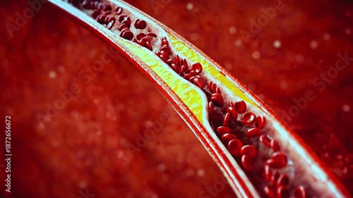 Cross-section of artery with blood flow and plaque buildup