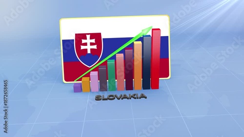 Slovakia Economic Growth Showing 3D Bar Graph with Flag and Rising Green Arrow Developing Country Concept