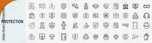 Protection Icons Collection: An extensive collection of meticulously crafted protection icons, perfect for representing safety, security, and safeguarding in various digital and print applications. 