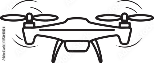 Minimal Line Drone Icon Illustration – Quadcopter UAV Flying Camera Symbol, Black Outline Simple Clean Vector, Isolated on White Background for Technology, Aerial Photography, Delivery 