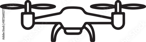 Minimalist Drone Icon Vector – Black Quadcopter Line Art Symbol for Aerial Technology, Delivery, and Surveillance Graphics – Simple UAV Outline Illustration