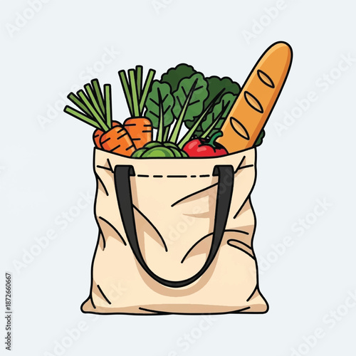 Fresh vegetables and bread in bag.