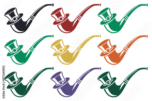 set of Irish Leprechaun Smoking Pipe Silhouette Vector Icon for St. Patrick’s Day