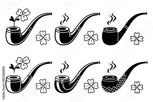Traditional Leprechaun Pipe Silhouette bundle Vector Symbol Isolated on White