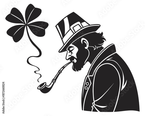 Irish Leprechaun Smoking Pipe Silhouette Vector Icon for St. Patrick’s Day
