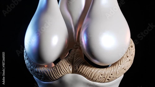 Medical illustration of human knee joint showing anatomy in detail