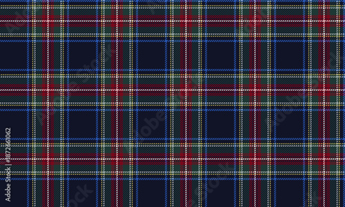 Seamless plaid fabric in navy, green, red, and white is perfect for fashion projects, skirts, trousers, and clothing, creating a classic yet modern look and offering versatile uses.