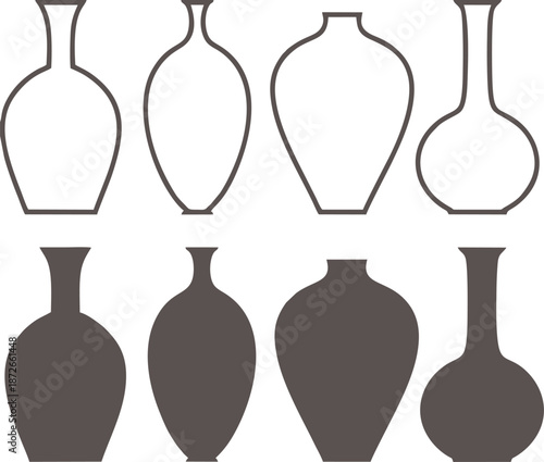 Ceramic Pottery Vase Silhouettes And Outlines Vector Set