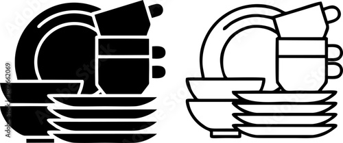 Stacked Kitchen Dinnerware Plates And Mugs Vector Illustration