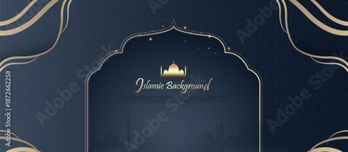 A blue background with gold accents and a gold dome