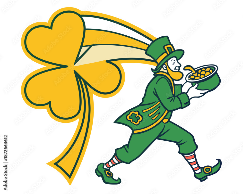Fototapeta premium Irish Leprechaun Holding Gold Silhouette Vector Icon for St. Patrick’s Day