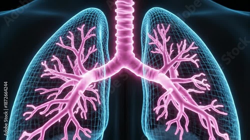 Medical illustration of human lungs and bronchial system