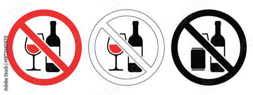 No Alcohol Sign Vector Illustration, prohibition icon for alcohol-free zones, public safety symbol, warning signage, flat design for awareness campaigns.