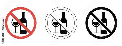 No Alcohol Sign Vector Illustration, prohibition icon for alcohol-free zones, public safety symbol, warning signage, flat design for awareness campaigns.