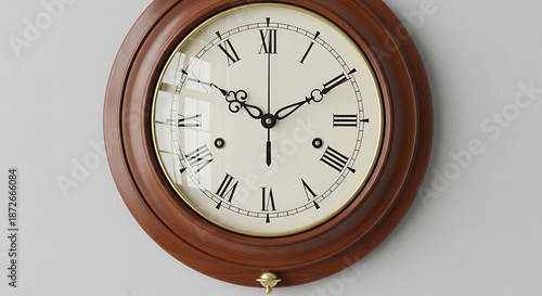 Antique Wooden Pendulum Wall Clock with Roman Numerals.