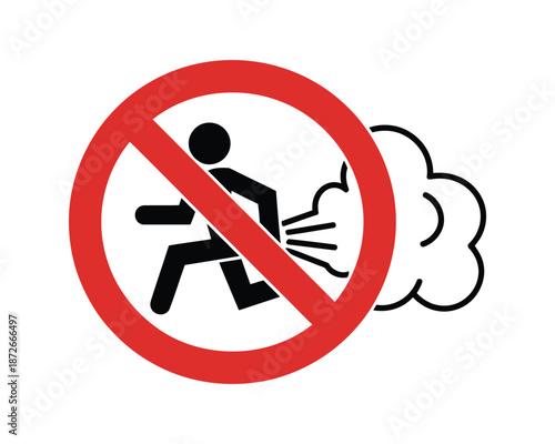 No Farting Sign Vector Icon, funny prohibition of flatulence icon, bad smell warning sticker, digestive health and social manners illustration.