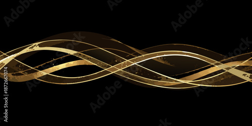 Elegant golden waves and swirls against a dark solid black background