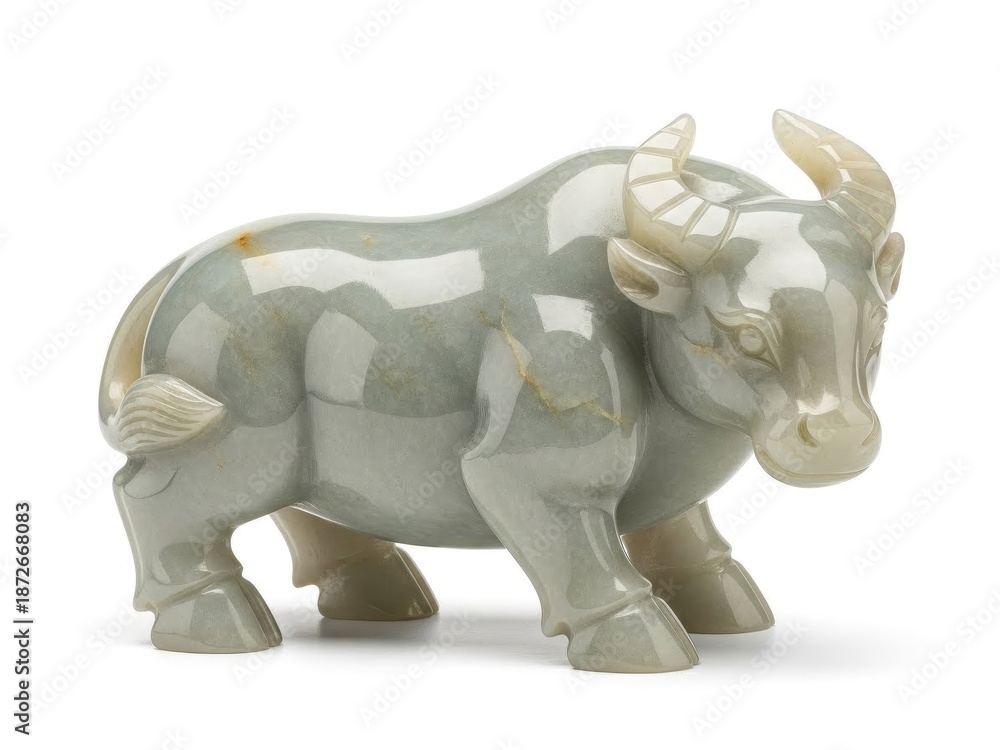 Fototapeta premium Ox sculpture made from green jade stone