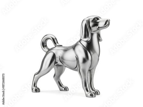 Silver dog token on white background