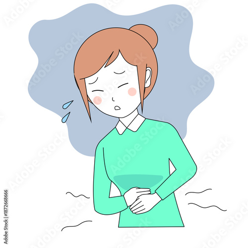 お腹に手を当てる女性