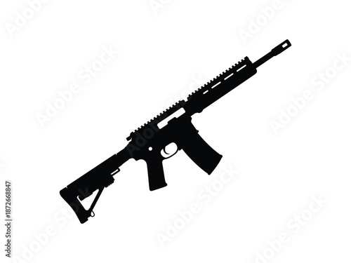 Modern Assault Rifle Silhouette Black and White Vector Illustration