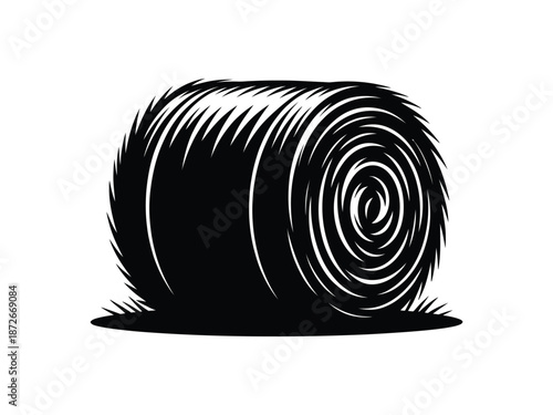 Hay Bale Roll Silhouette – Farm Agriculture Straw Black and White Vector Illustration