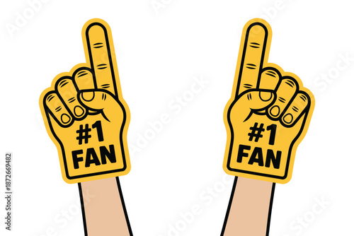 Foam Finger Number One Fan Vector Illustration, bright foam hand showing number one, sports event cheering icon, supporter and merchandise illustration.