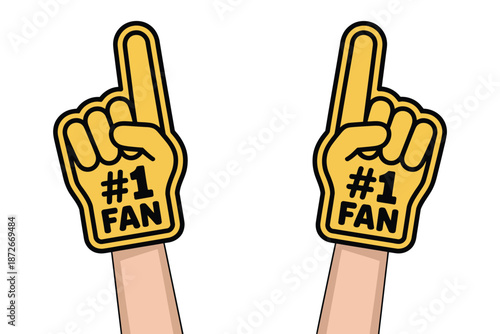 Foam Finger Number One Fan Vector Illustration, bright foam hand showing number one, sports event cheering icon, supporter and merchandise illustration.