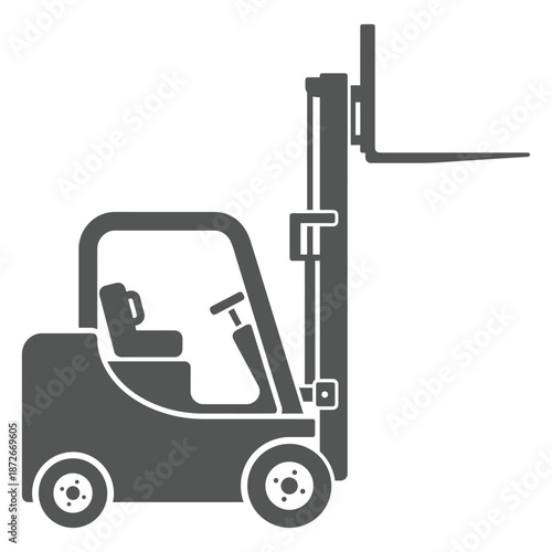 Simple black and white illustration of a forklift truck showcasing its basic structural components