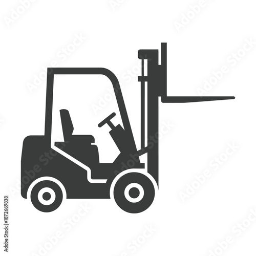 A simple black and white illustration of a forklift showcasing its basic design and functionality