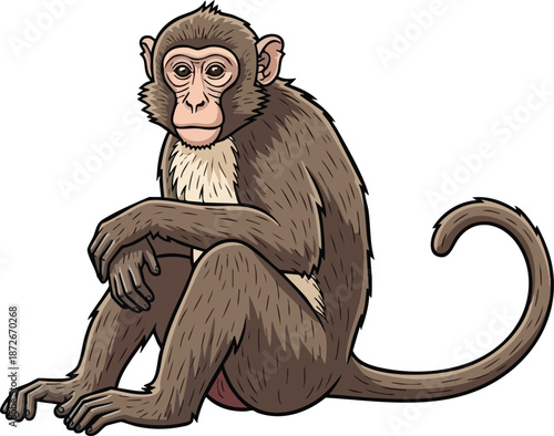 A Realistic Monkey Cartoon with Detailed Fur and Expressive Eyes Sitting