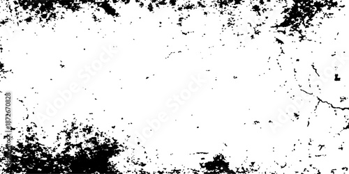 Abstract grunge ink splat background featuring a dirty black paint texture with spray splatter stains and an artistic floral vector border design on a liquid silhouette banner