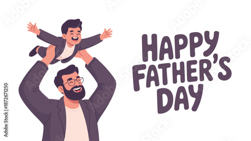 A beaming father with glasses and a jacket holds his little son happily in the air