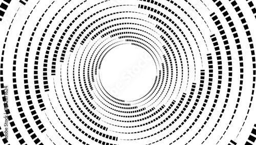 Black and white abstract spiral tunnel with geometric lines and modern digital design