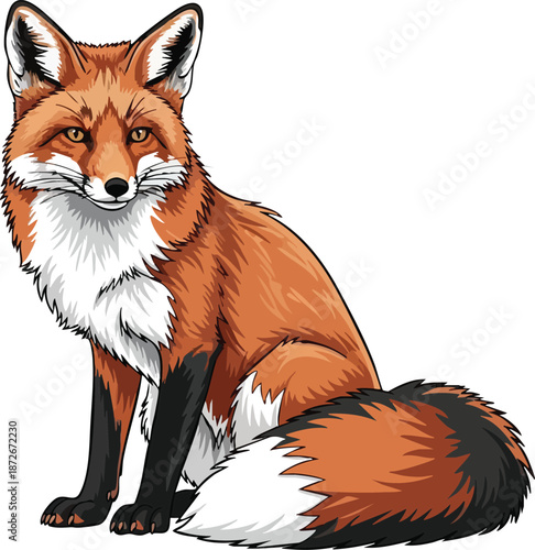 Captivating Fox Illustration with Bushy Tail and Attentive Gaze