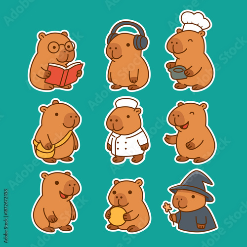 Cute Cartoon Capybara Sticker Collection