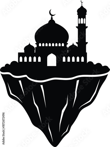 Minimalist mosque silhouette on floating island Vector