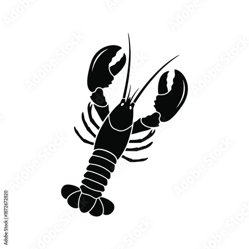 A striking black silhouette of a lobster showcasing its claws body and delicate antennae