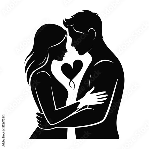 A tender embrace a black and white silhouette of a couple sharing a loving moment